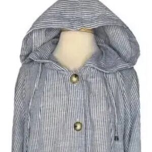 Jones New York Striped Hooded Linen Jacket